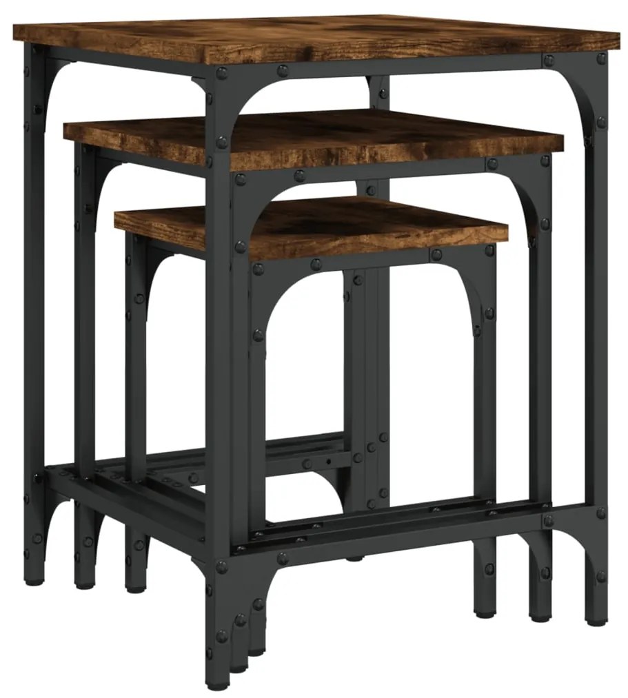 Mesas de centro encastrar 3 pcs deriv. madeira carvalho fumado