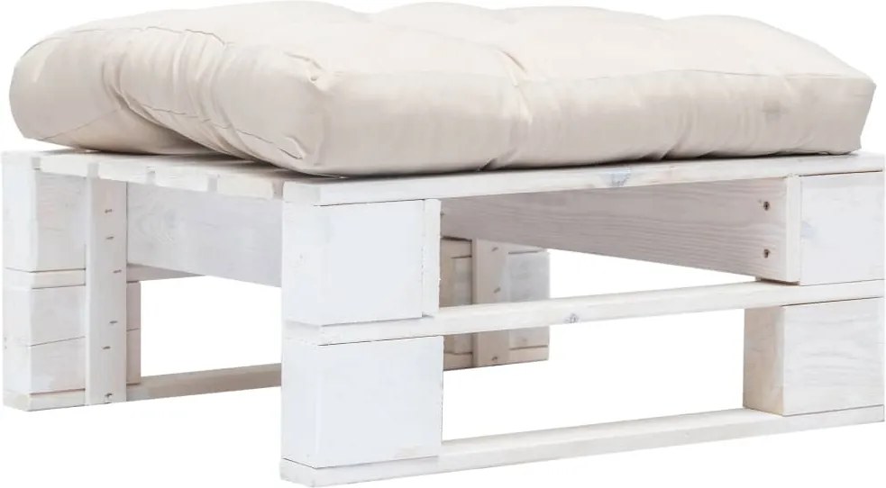 Otomano de Paletes com Almofadão Cor Areia Madeira Branco