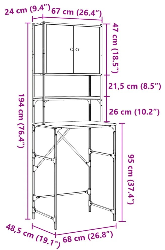 idaXL Armário máquina lavar roupa 68x48,5x194 cm carvalho sonoma