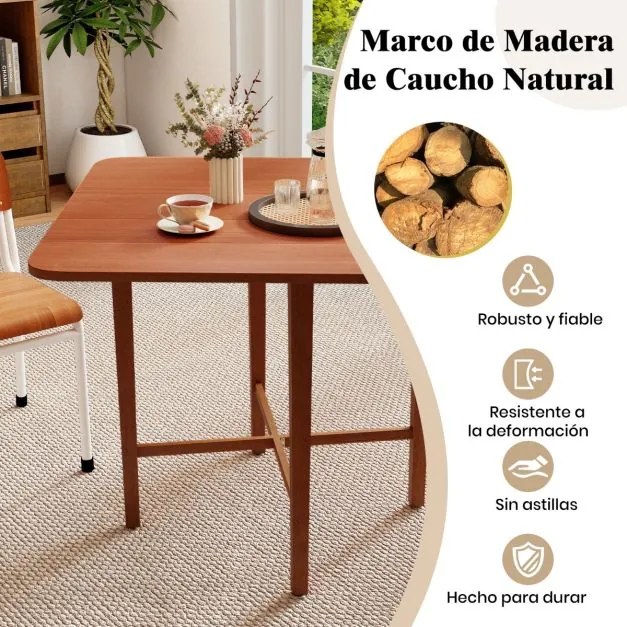Mesa de jantar 90 x 90 x 74,5 c quadrada dobravel de madeira com 2 painéis rebatíveis e pernas de madeira maciça para sala de estar Cor Nogueira