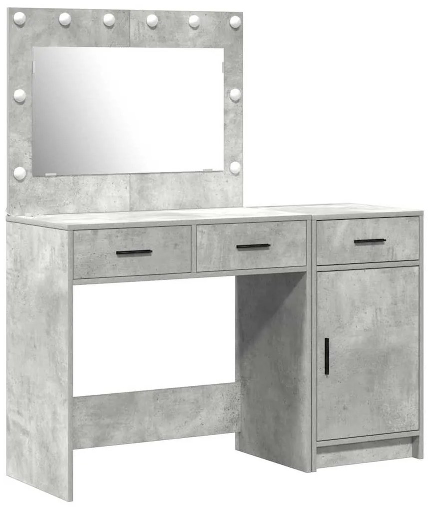 Conjunto de Mesa de Maquilhagem de 2 Peças Cinza Concreto com LED em M