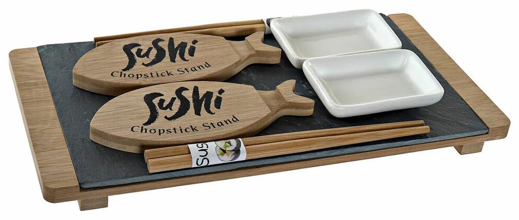 Conjunto de sushi DKD Home Decor Cerâmica Ardósia Bambu (9 pcs)