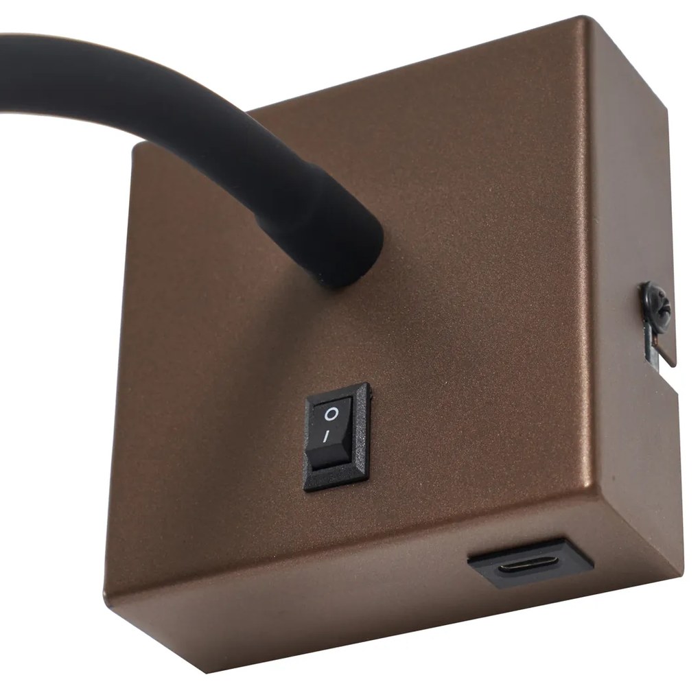 Candeeiro de Parede Moderno Bronze com Porta USB-C - Gosna