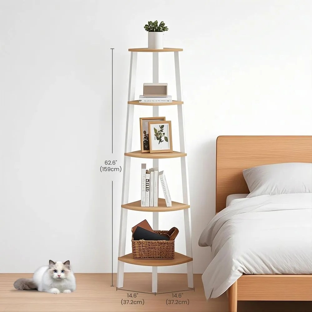 Estante em escada com 5 níveis 37,2 x 37,2 x 159 cm branco + cor natural