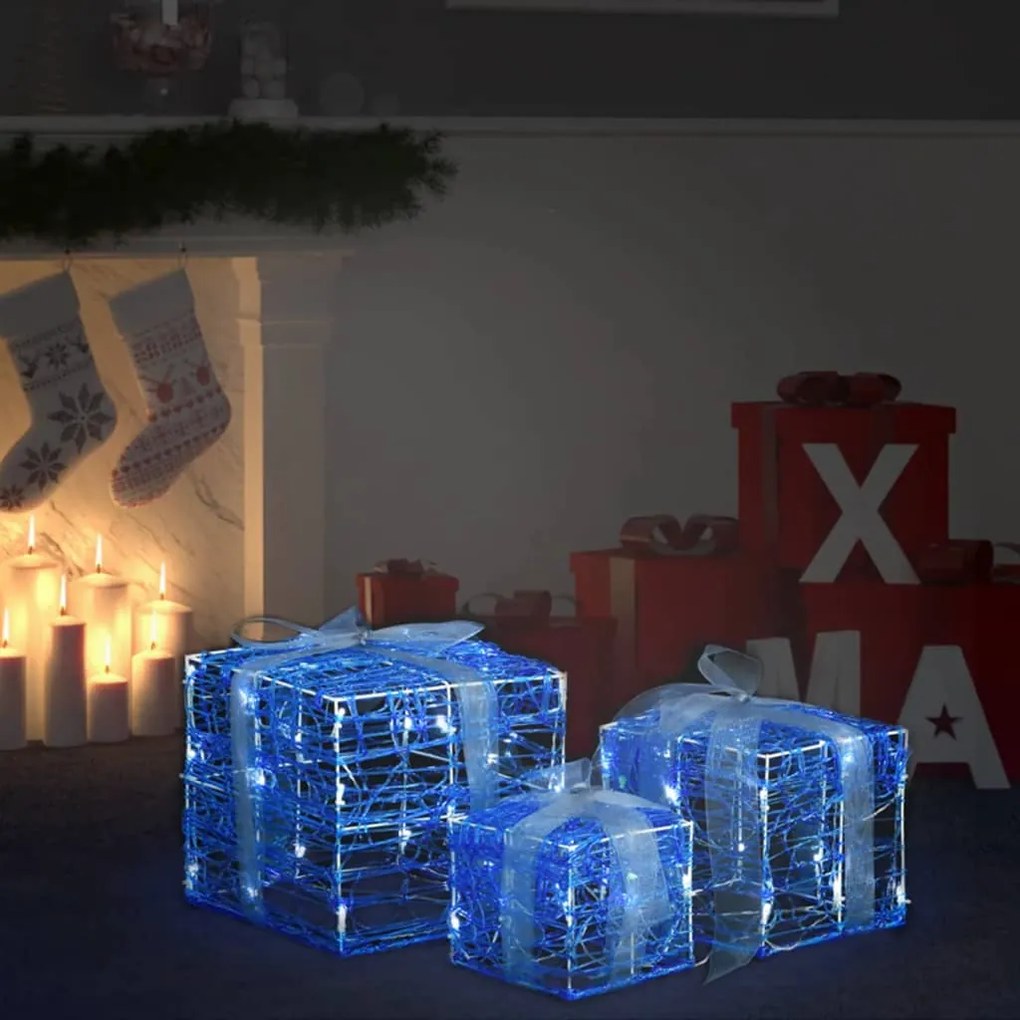 Caixas presentes Natal decorativas 3 pcs acrílico branco frio