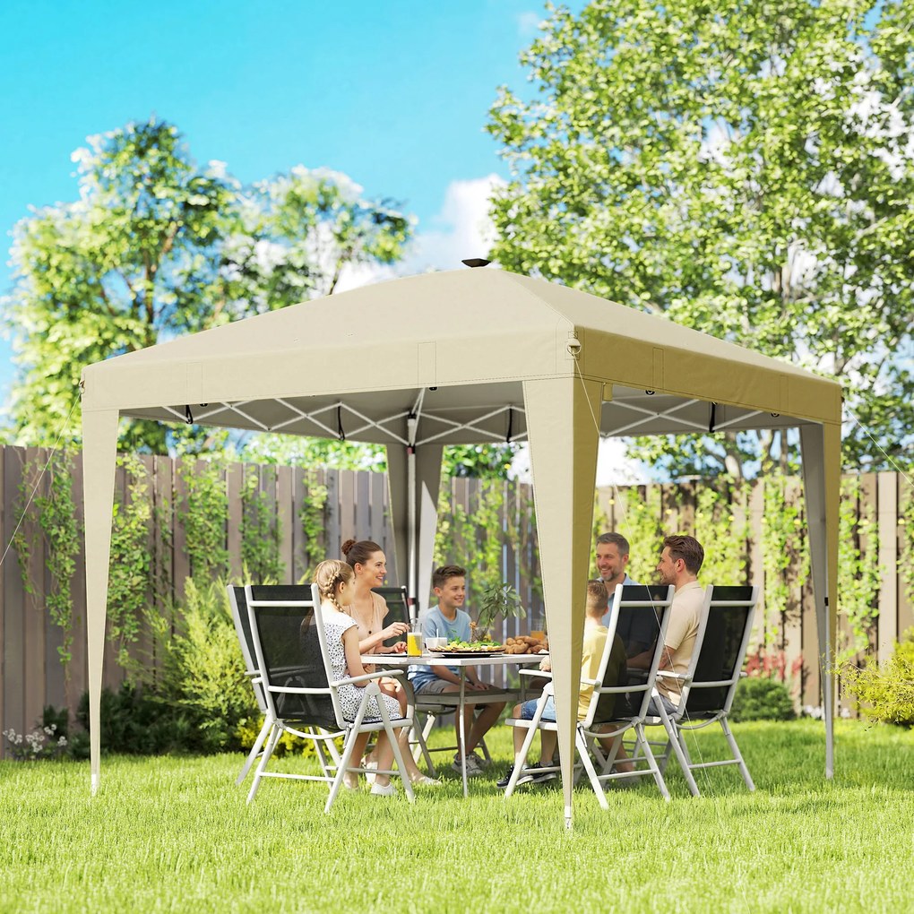 Tenda de jardim 3 x 3 m com iluminação, tenda dobrável com altura ajustável, comando à distância e saco de transporte, cor creme