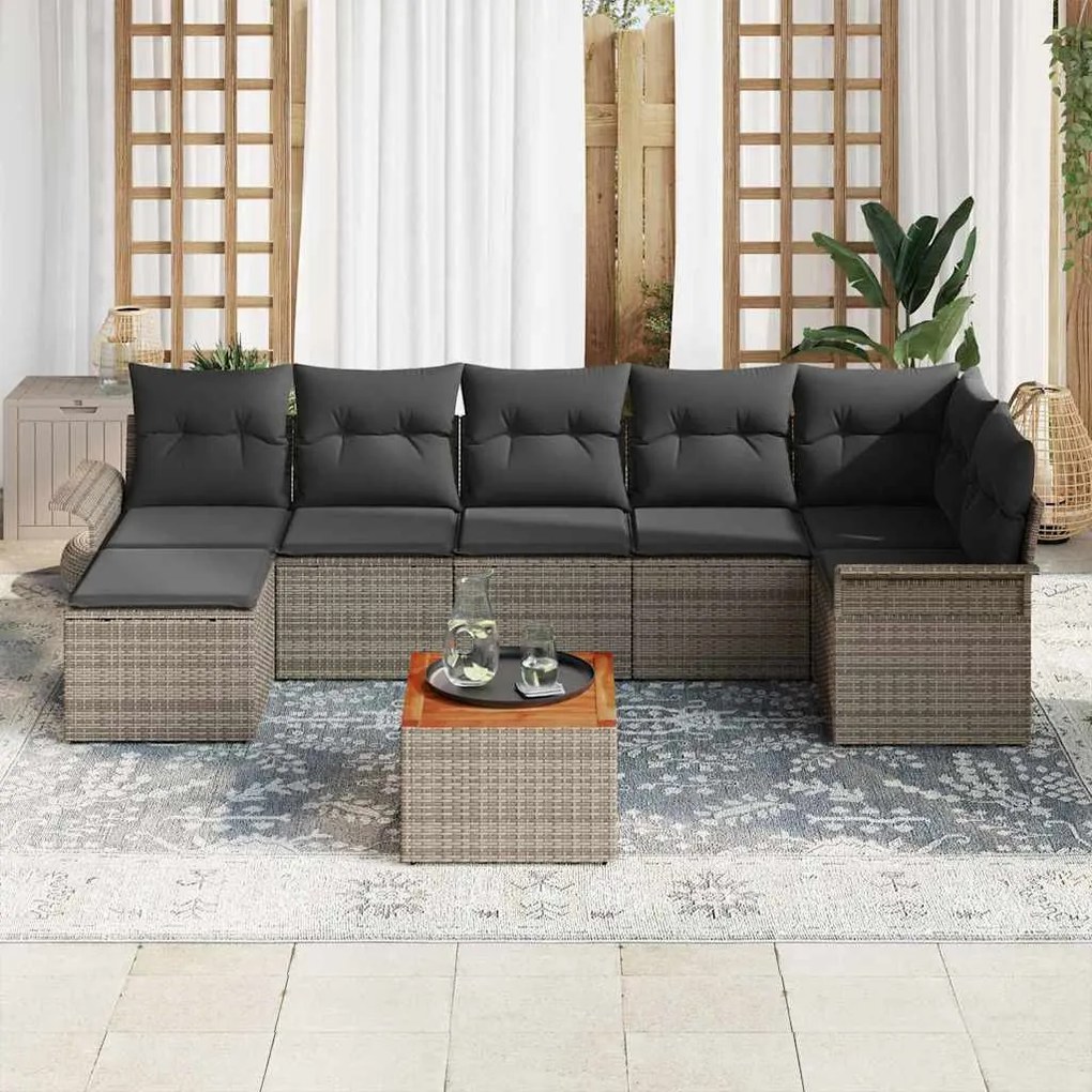 Conjunto de Sofás de Jardim com 8 Peças e Almofadas Cinzas em Rattan S
