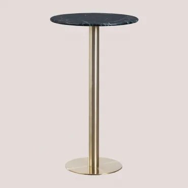 Mesa Alta De Bar Redonda Ø60 Cm Em Pedra Natural Xiren Mármore Verde Big Flower - Dourado Escovado - Sklum