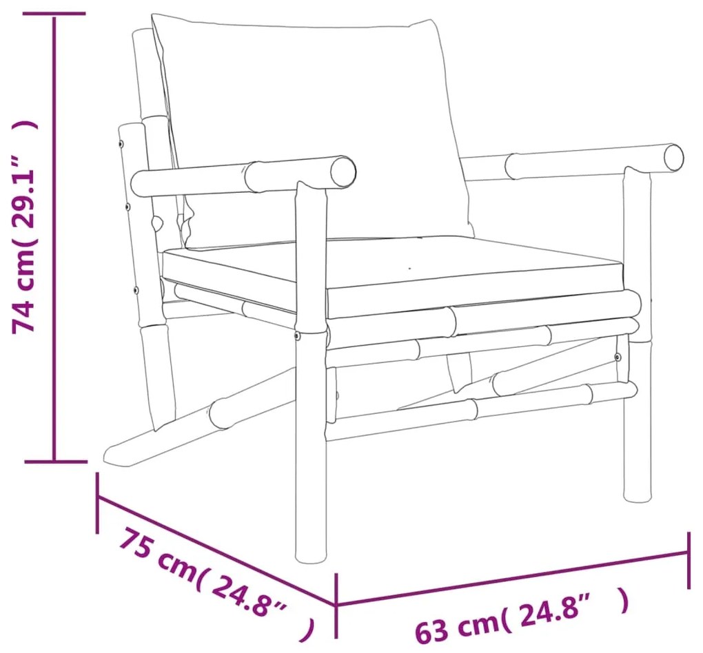 5 pcs conjunto lounge de jardim bambu c/ almofadões branco nata