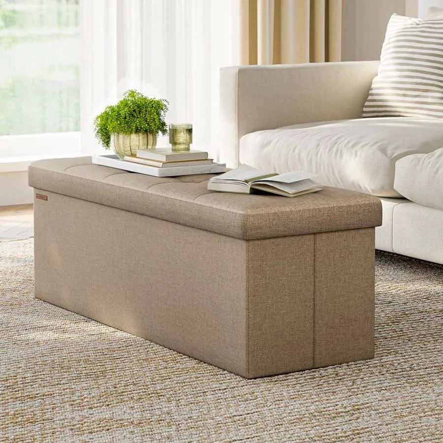 Banco rebatível 38 x 110 x 38 cm com espaço de arrumação em Castanho