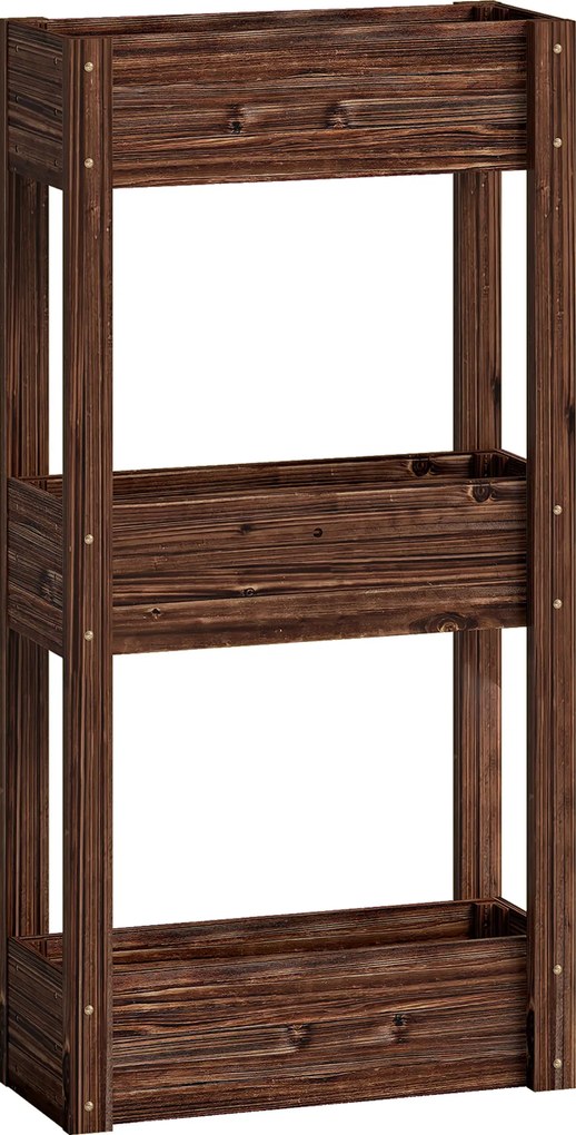 Outsunny Canteiro Elevado Jardineira em Pé 3 Níveis Furos de Drenagem e Forro 60 x 25 x 120 cm, Castanho | Aosom Portugal