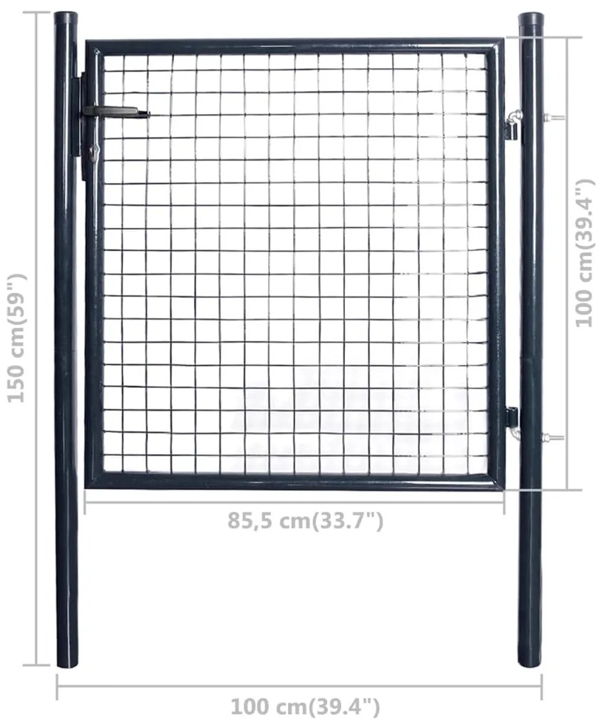 Portão de jardim em rede aço galvanizado 85,5x100 cm cinzento