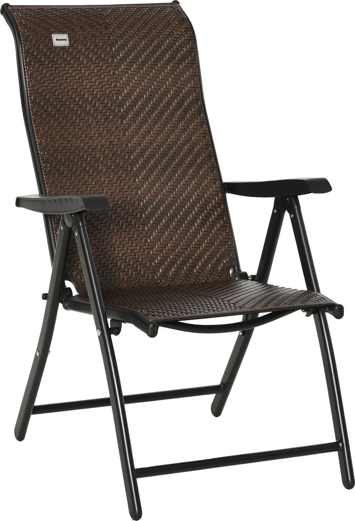 Outsunny Espreguiçadeira Polyrattan Dobrável com Encosto Regulável em 7 Posições, Resistente às Intempéries, Cadeira de Jardim/Balcão para Camping, 120 kg, 58x71x111 cm Castanho+Preto | Aosom Portugal