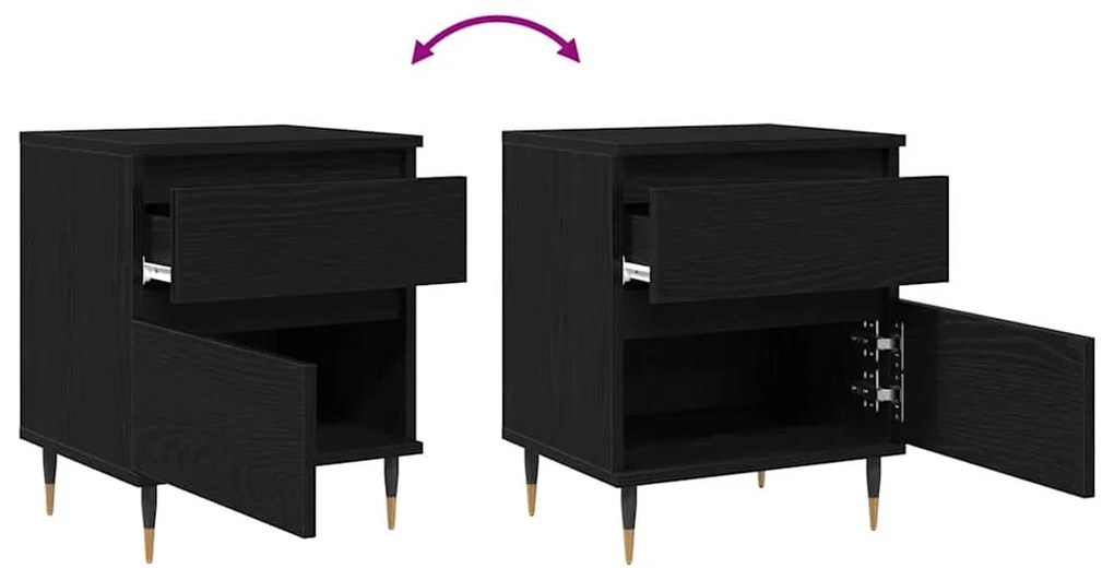 Criado-mudo vidaXL Preto Carvalho 40x35x50 cm Madeira de Engenharia