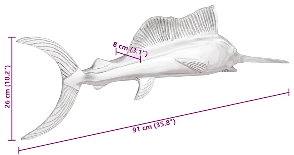 Peixe-Lanterna VidaXL Montado na Parede Prateado 91x8x26 cm em Alumíni