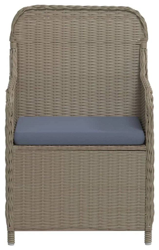 3 pcs conjunto de jantar para jardim com almofadões castanho