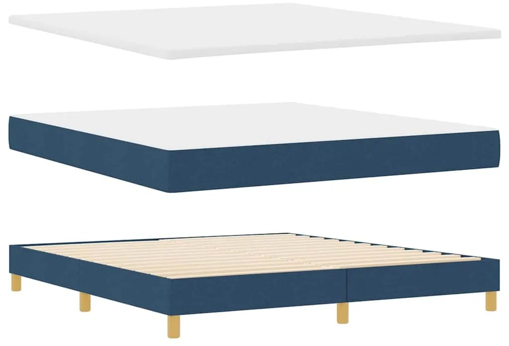 Cama Box Spring Azul, 180 x 200 cm, em tecido.
