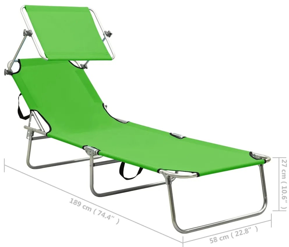 Espreguiçadeira com toldo aço verde-maçã