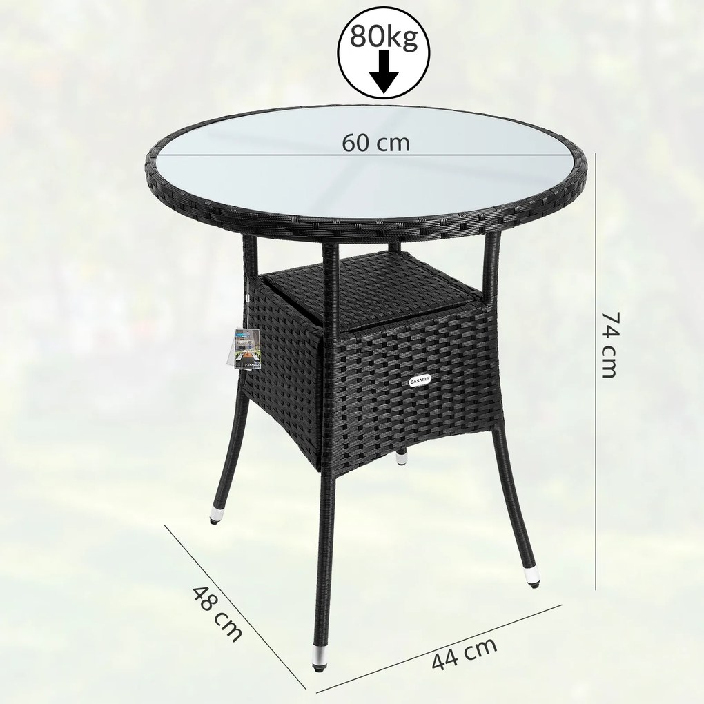 Mesa jardim redonda em Polyrattan Ø60cm Preta
