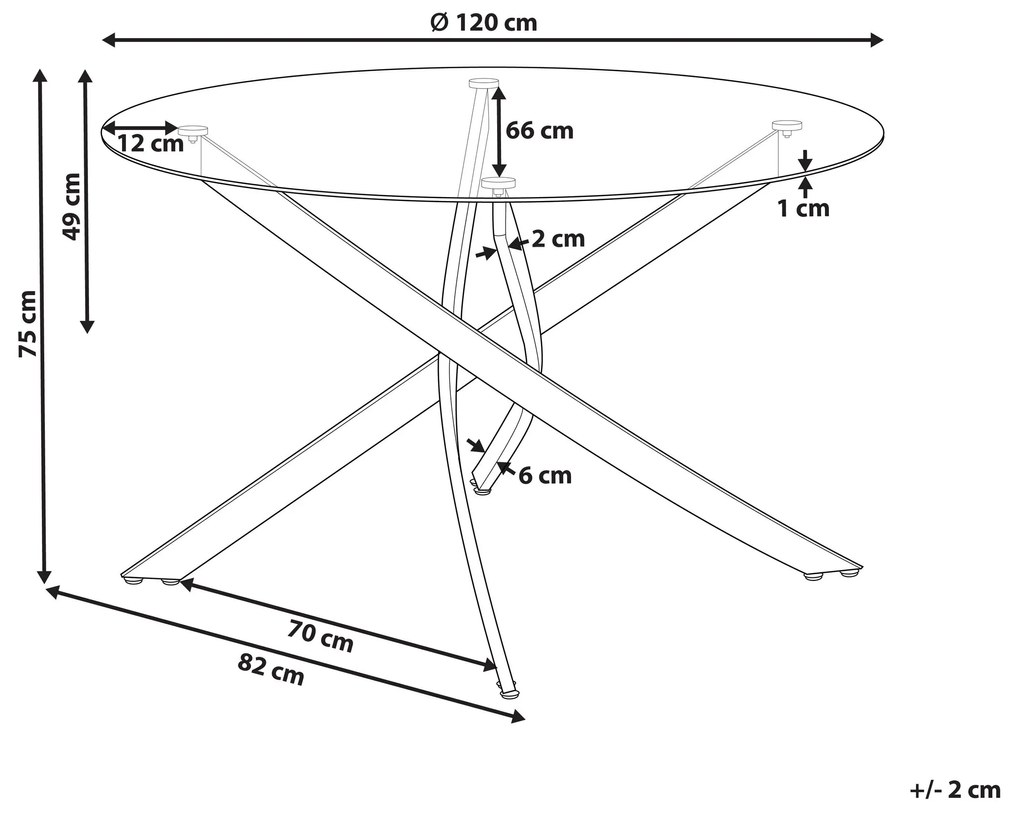 Mesa de jantar redonda com vidro temperado e pernas prateadas ⌀ 120 cm MARAMO Beliani