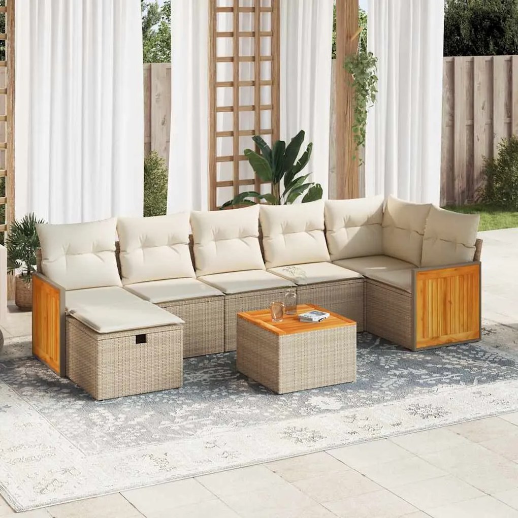 vidaXL 8 pcs conjunto de sofás p/ jardim com almofadões vime PE bege