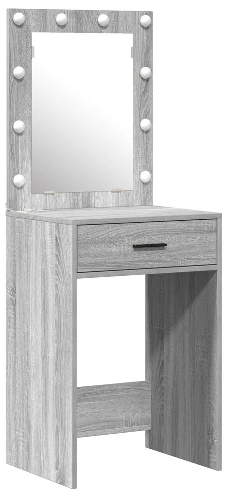 Conjunto de Mesa de Vestir 2 Peças com LED em Madeira Encenada Cinza S