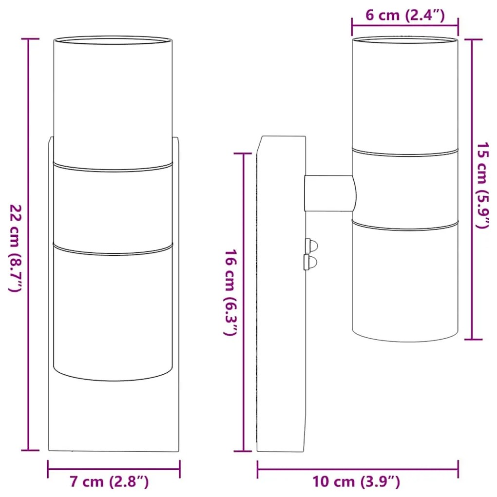 Luzes de Parede Externas 2 pcs Aço Inoxidável Preto IP44