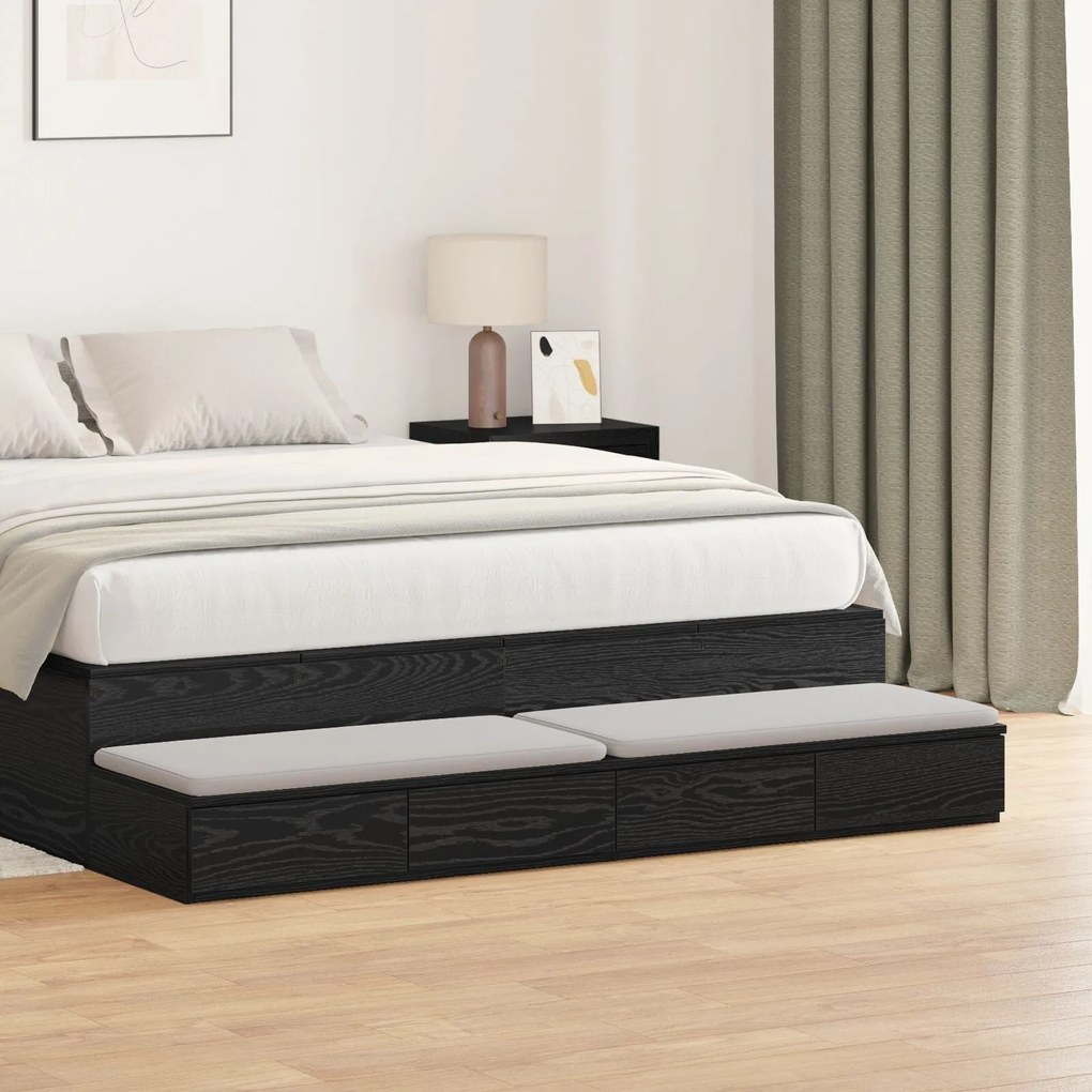 Gavetas pretas para cama VidaXL 140x36,5x16,5 cm em madeira de engenha