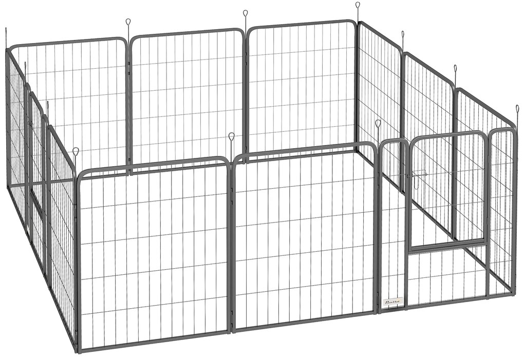 Parque para Cães de 12 Painéis 68x80 cm (CASOTA NÃO INCLUIDA) Parque Dobrável para Cães Médios com Portas Fecho e Estacas Preto