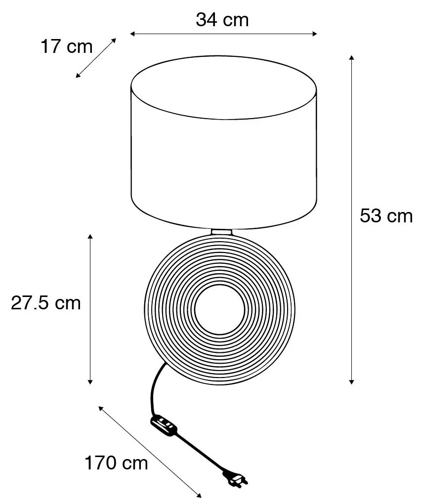 Candeeiro de mesa clássico cinzento com aço - Ollo Clássico / Antigo