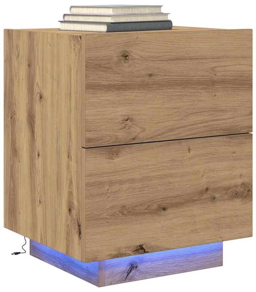 Cristaleira vidaXL com Luzes LED Carvalho Artesanal 45x40x55 cm