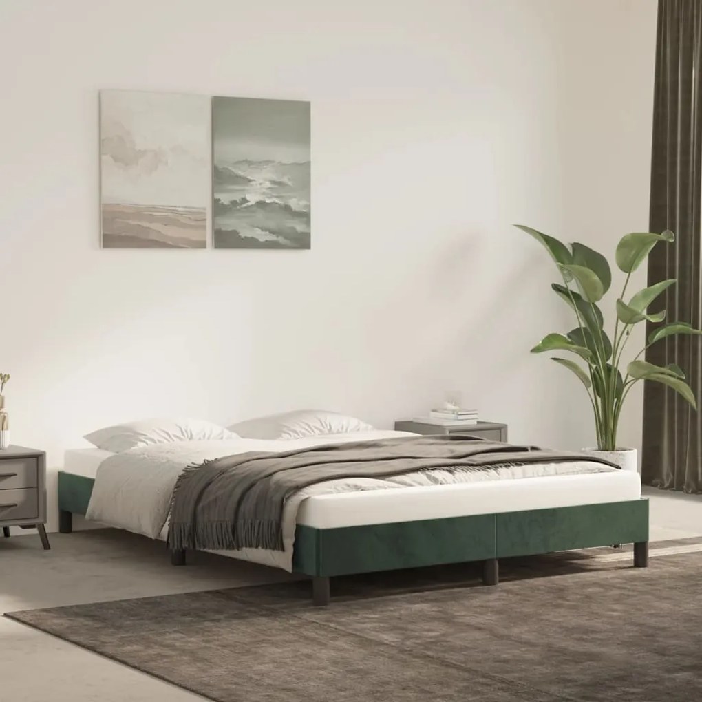 Estrutura de cama sem colchão 140x200 cm veludo verde-escuro