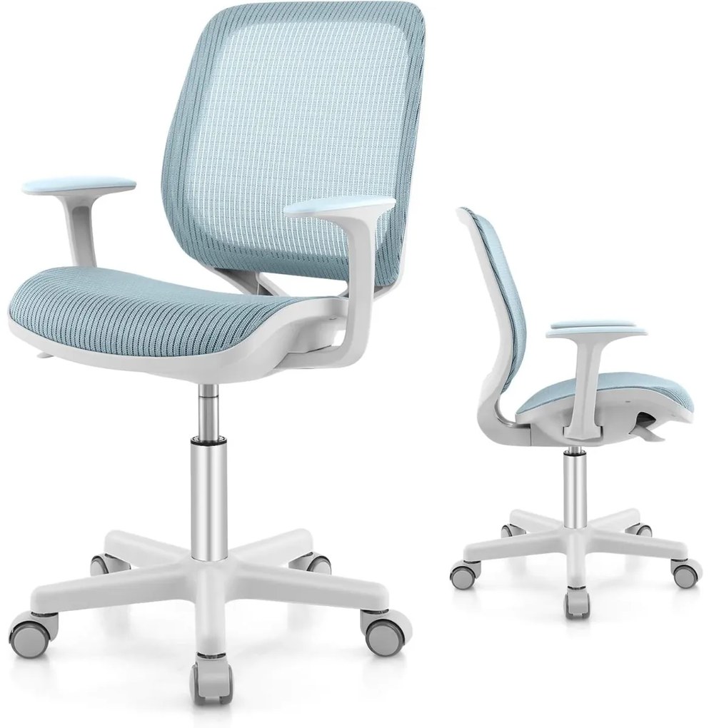 Cadeira giratória de escritório 360° para crianças de 6 a 15 anos Altura ajustável 43-55 cm Rodas com travão Malha respirável Azul