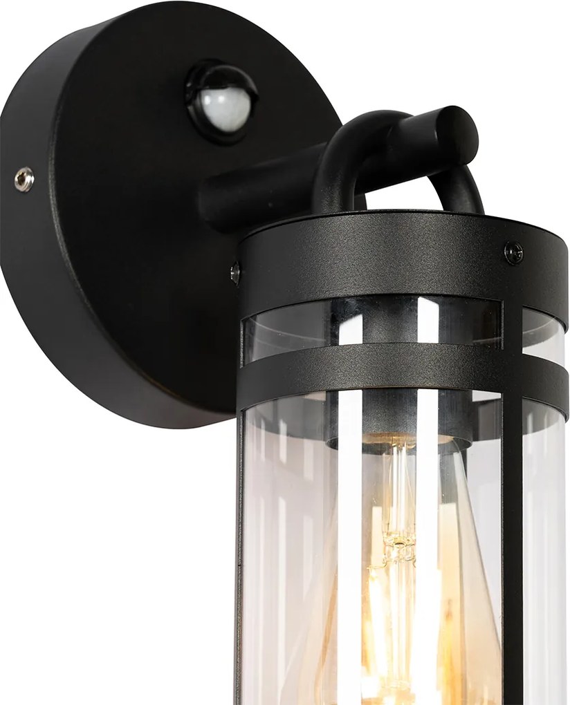 Candeeiro de parede exterior preto IP44 com sensor de movimento - Ruben