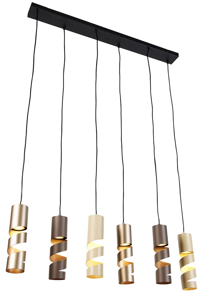 Moderne hanglamp zwart met taupe en beige 6-lichts - Stream Moderno