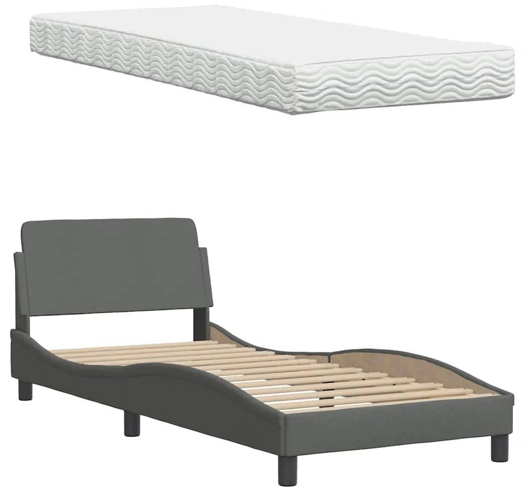 Cama com colchão 90x190 cm tecido cinzento-escuro