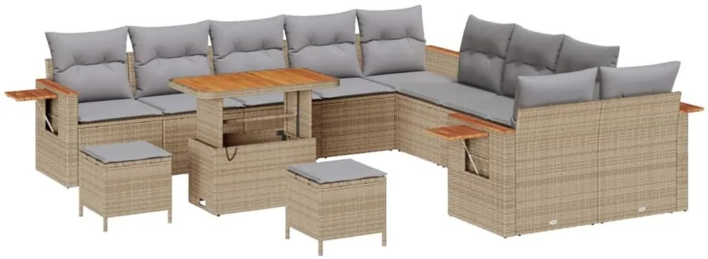 Conjunto de Sofá de Jardim com 13 Peças e Almofadas Bege Polirattan Ac