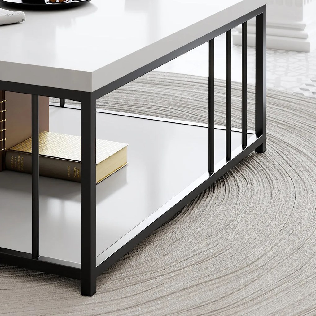 Mesa de Centro Zenn – Branco e Preto – 90 x 90 x 40 cm