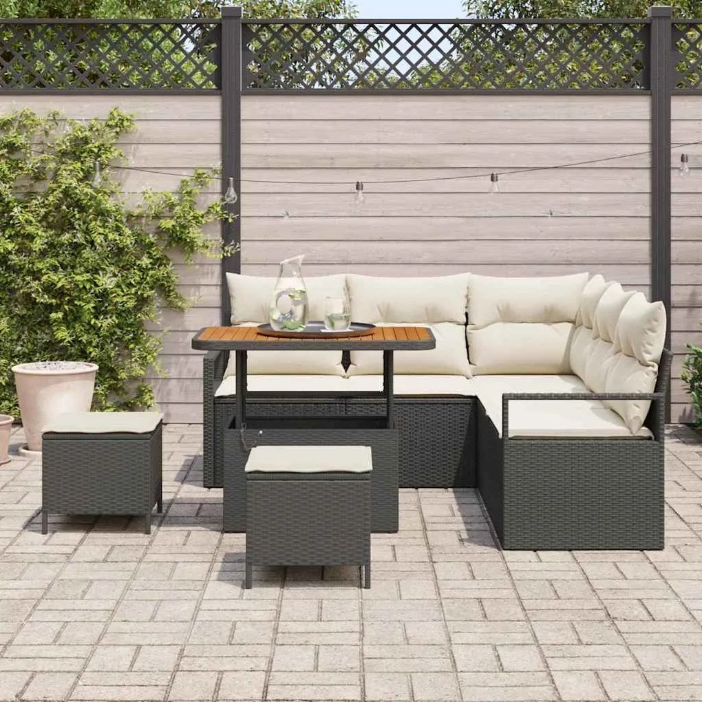 Conjunto de Sofá de Jardim 8 Peças com Almofadas Preto Vime Acácia