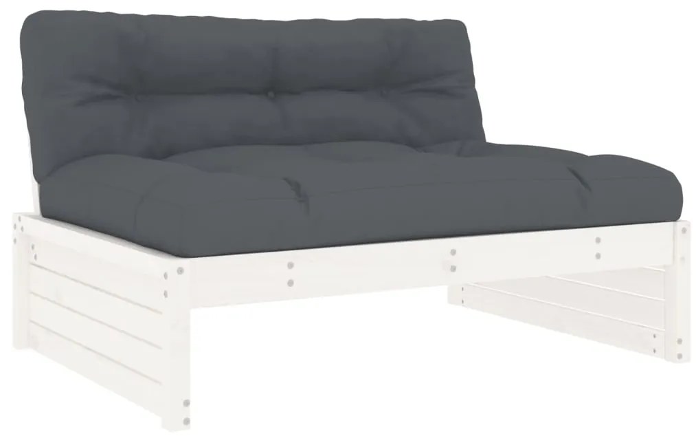 2pcs conjunto lounge jardim c/ almofadões madeira maciça branco