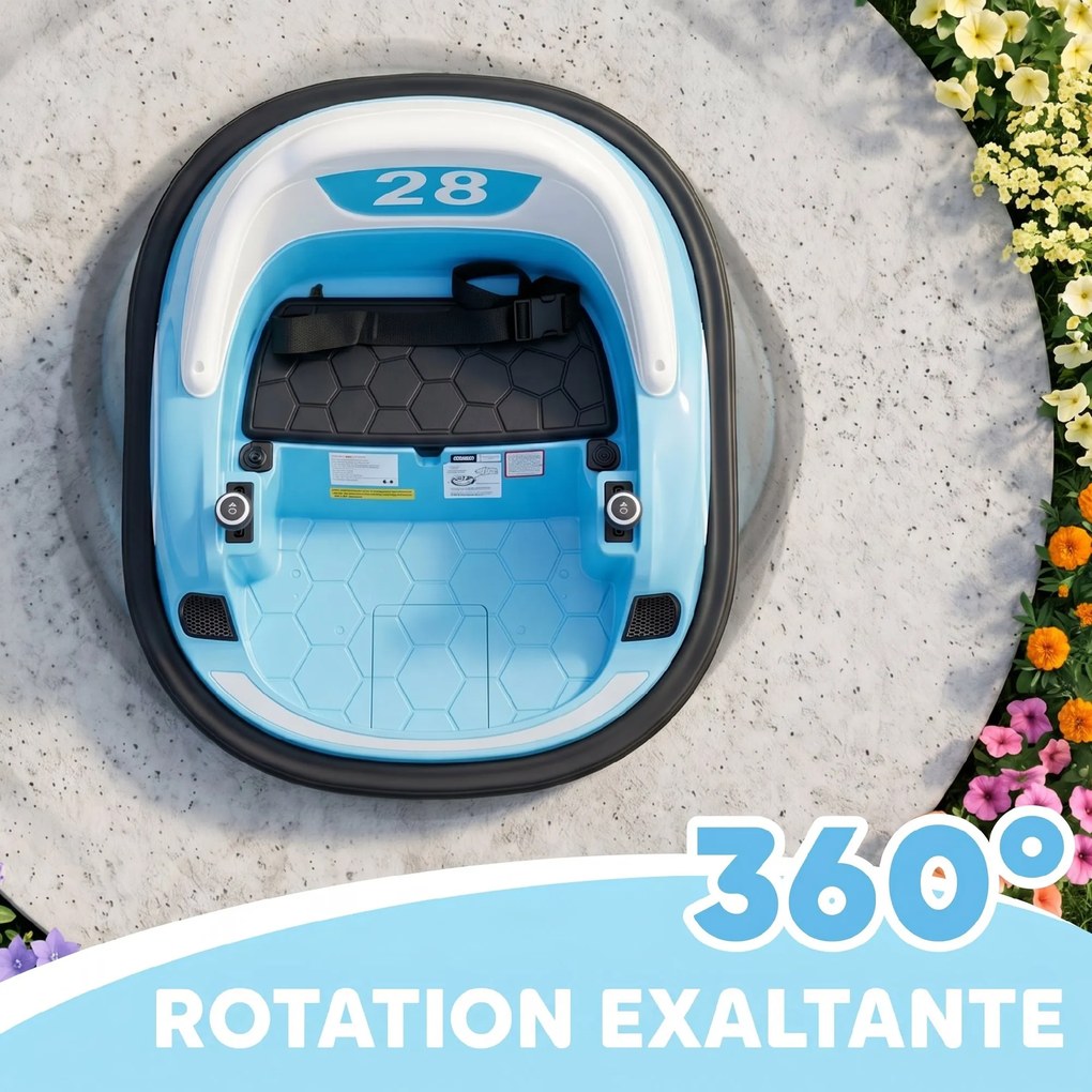 Carrinho de Choque Elétrico Infantil, 66,5 x 64,5 x 39 cm, Rotação de 360°, Azul