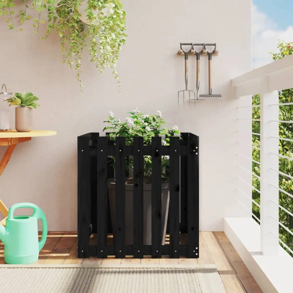 Vaso de jardim c/ design cerca 70x70x70 cm pinho maciço preto