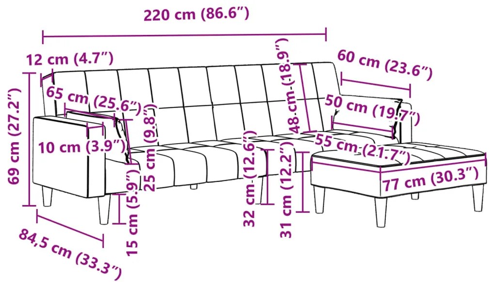 Sofá-cama 2 lugares c/ apoio de pés veludo cinzento-escuro