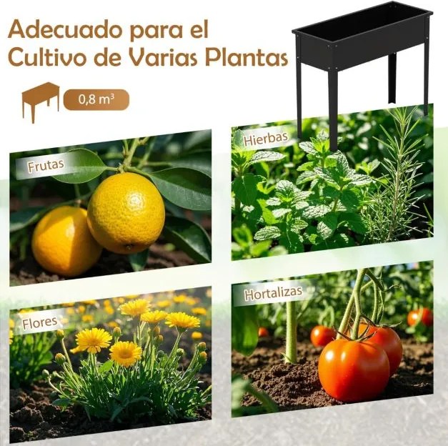 Floreira metálico elevado com pés Caixa de jardinagem 100 x 40 x 80 cm Preto