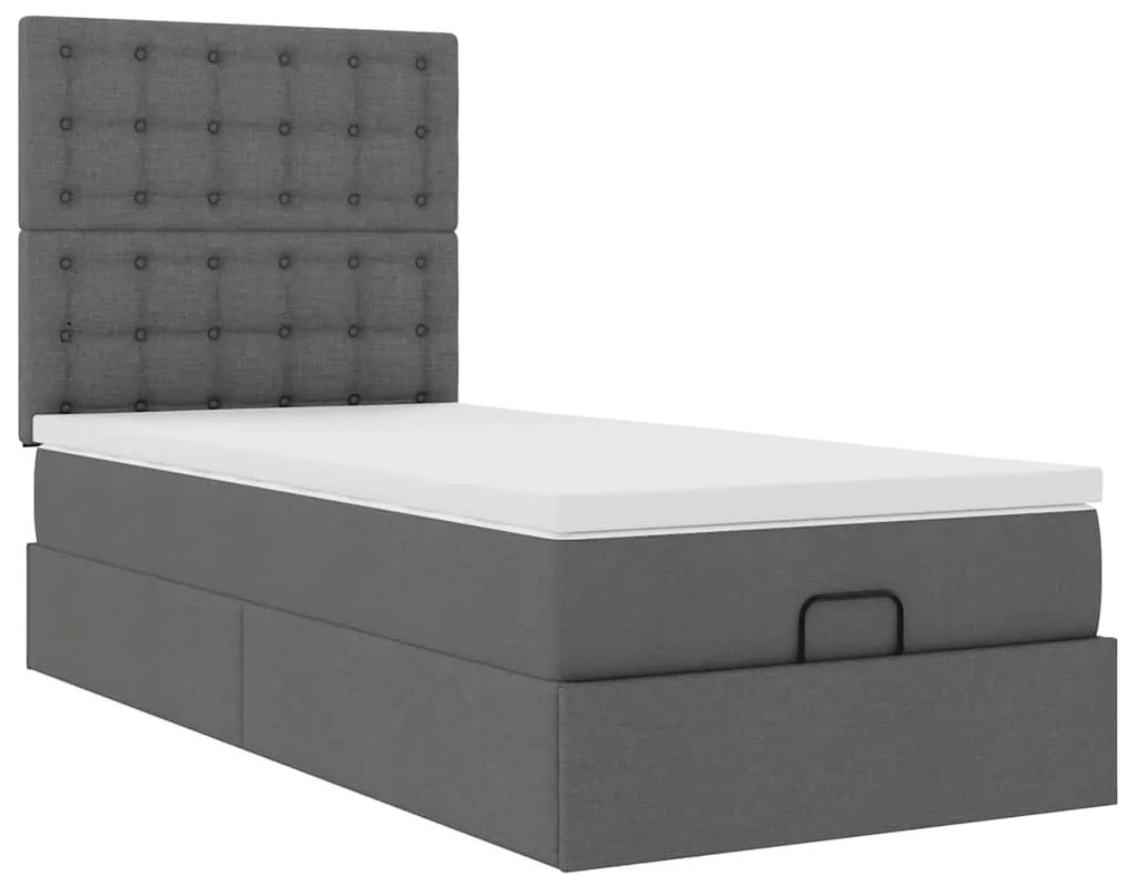 Estrutura cama otomana colchão 100x200cm tecido cinzento escuro