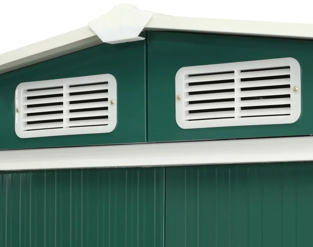 Abrigo de jardim com portas de correr 386x259x178 cm aço verde