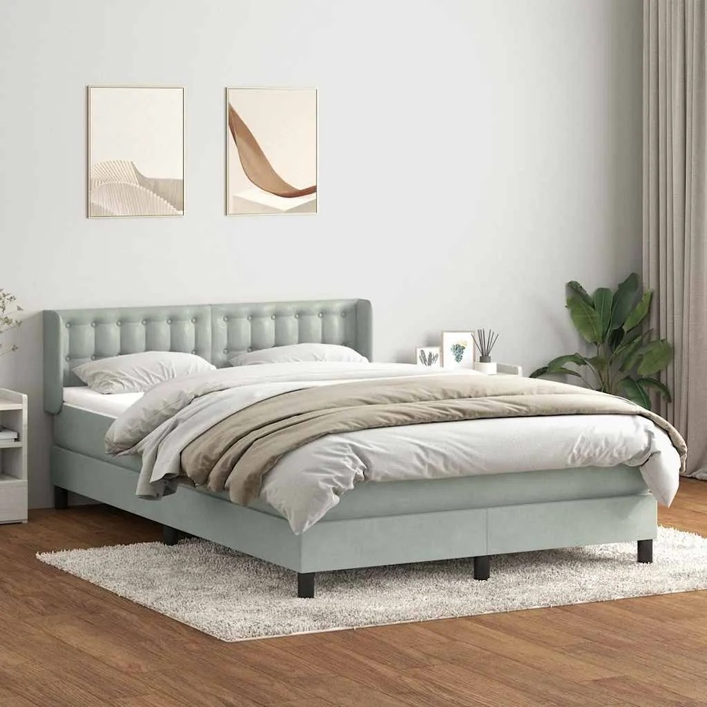 vidaXL Cama com molas/colchão 140x220 cm veludo cinzento-claro