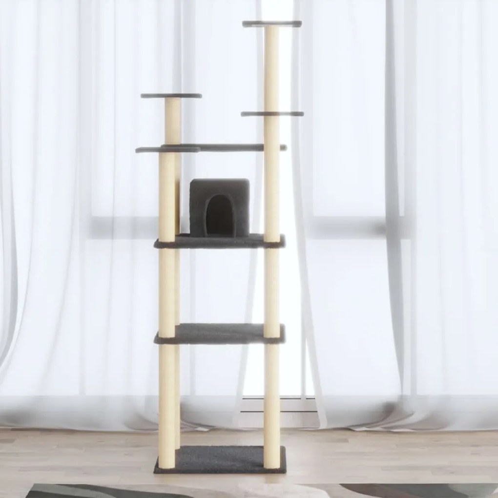 vidaXL Árvore p/ gatos c/ postes arranhadores sisal 171cm cinza-escuro