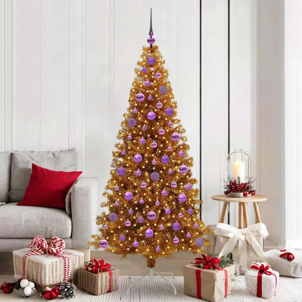 vidaXL Árvore de Natal com 300 LEDs com suporte Ouro 180 cm PET