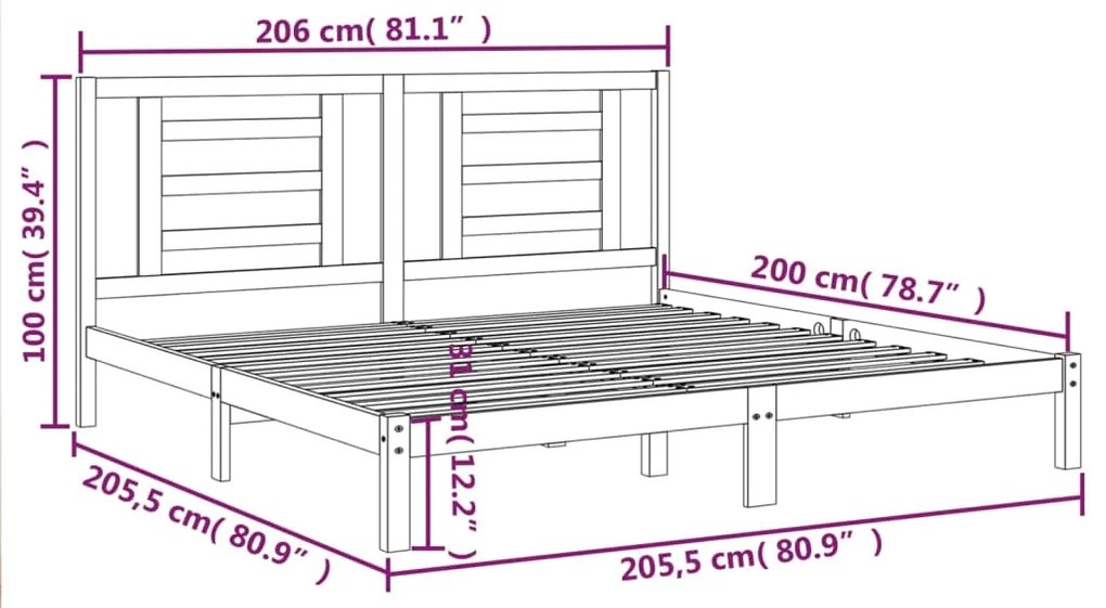 Estrutura de cama 200x200 cm pinho maciço cinzento